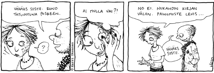 Painomustetta poskella