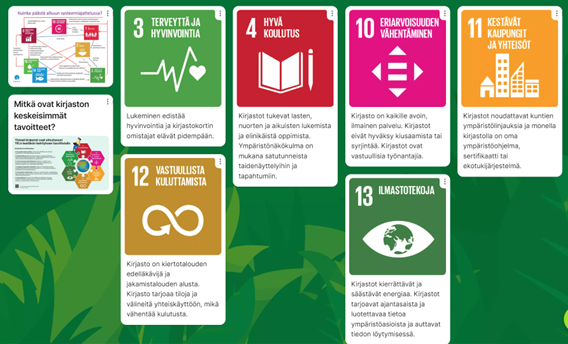 Kuvassa kirjaston Agenda 2030-tavoitteet.