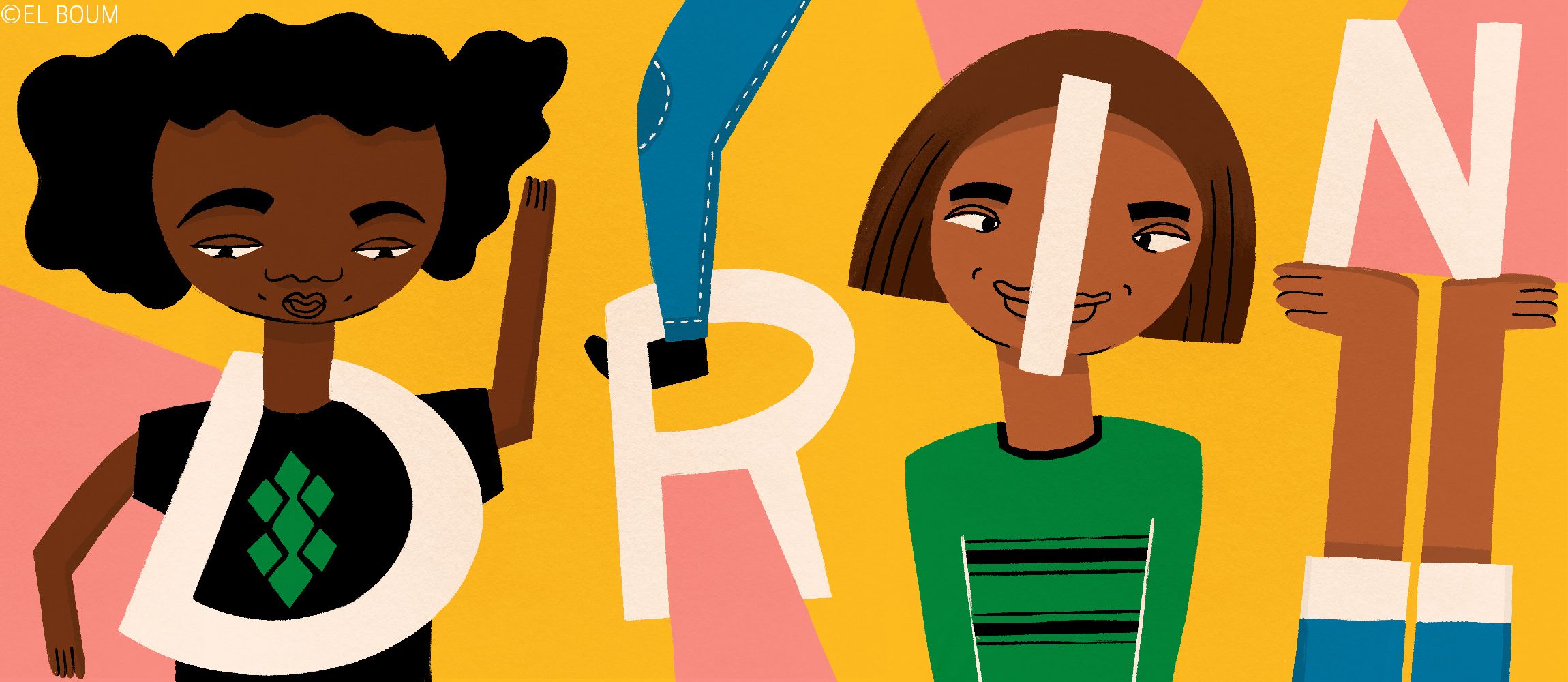 DRIN-projektien tunnuskuva, jossa piirrettyjä lapsia.