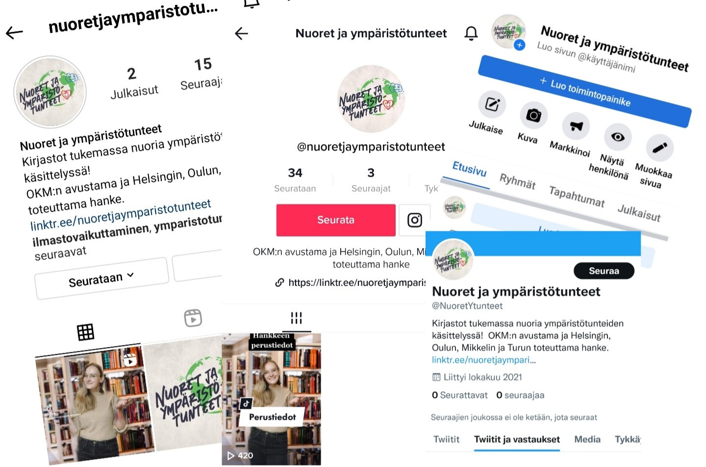 Kuvakollaasi sosiaalisen median tileistä.