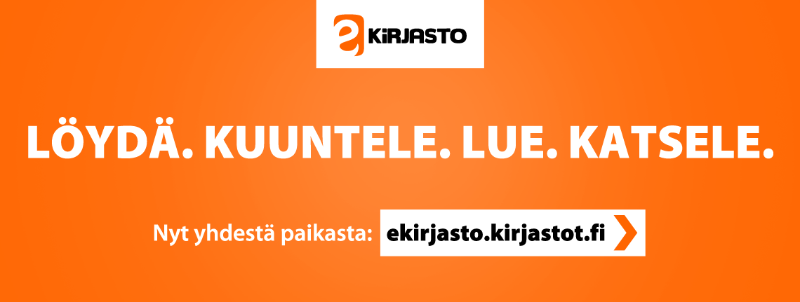 eKirjaston oranssi tunnusbanneri.