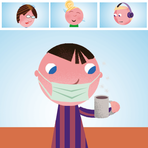 Åke dricker kaffe med vänner på distans